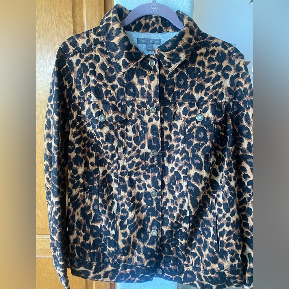 NWT Jessica London Leopard Print Denim Jacket Size 14W - Picture 4 of 8